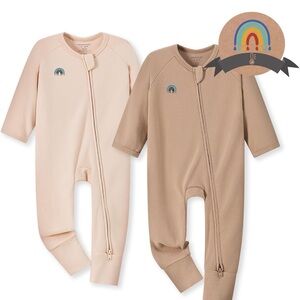 Momcozy Boy Girl Baby Pajamas Onesie, 3-6M set of 2 Temp-Sensing 2-Way Zipper